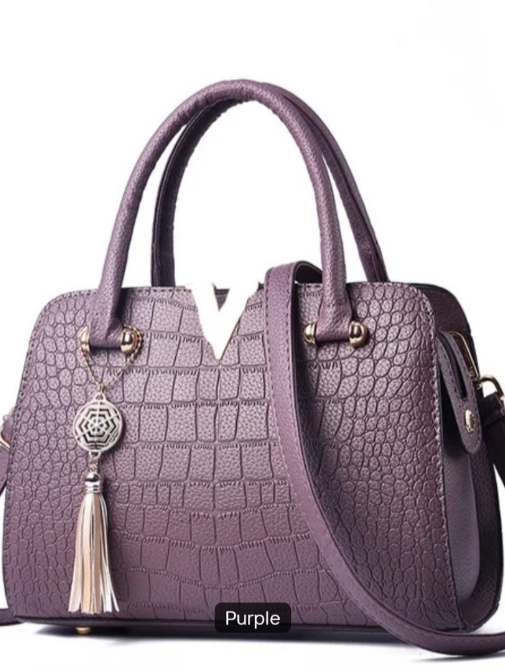Unbranded Lavender Textured Satchel Handbag with Tassel Charm